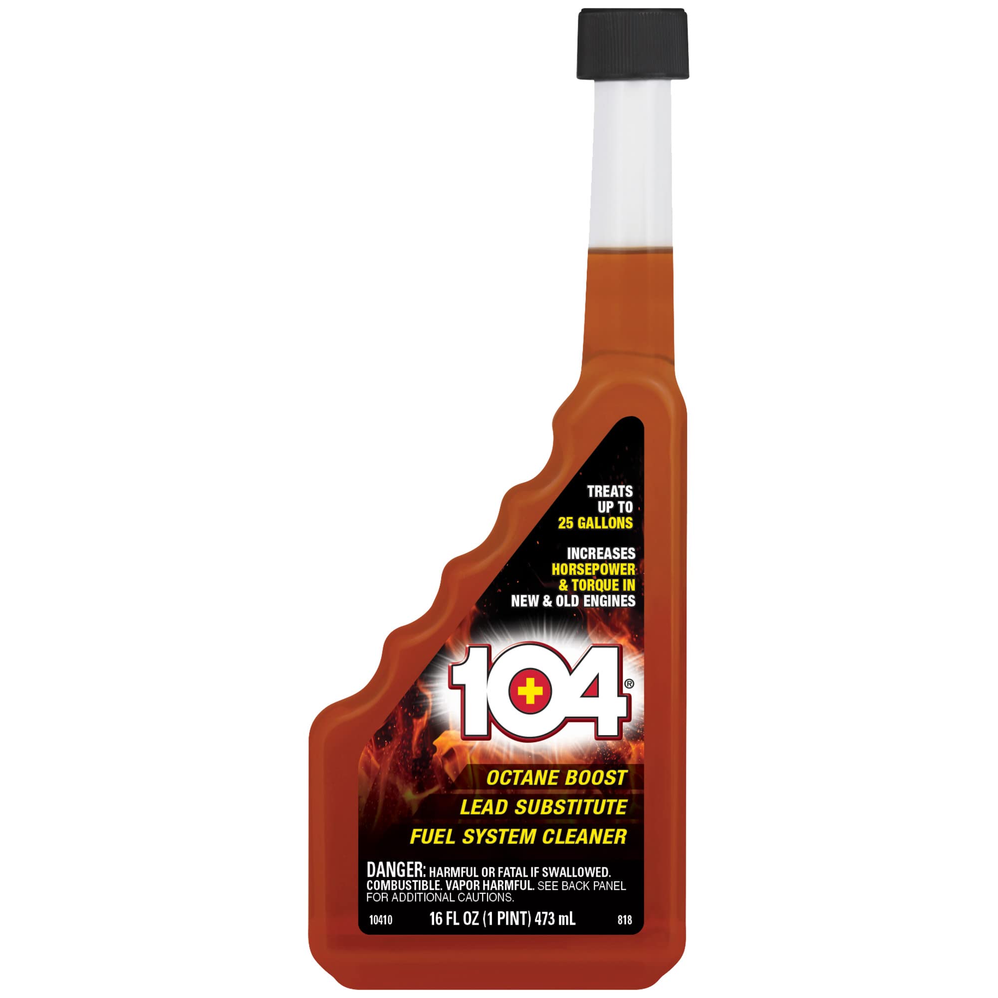 104+ front packaging showing bottle and branding for easy identification and performance benefit