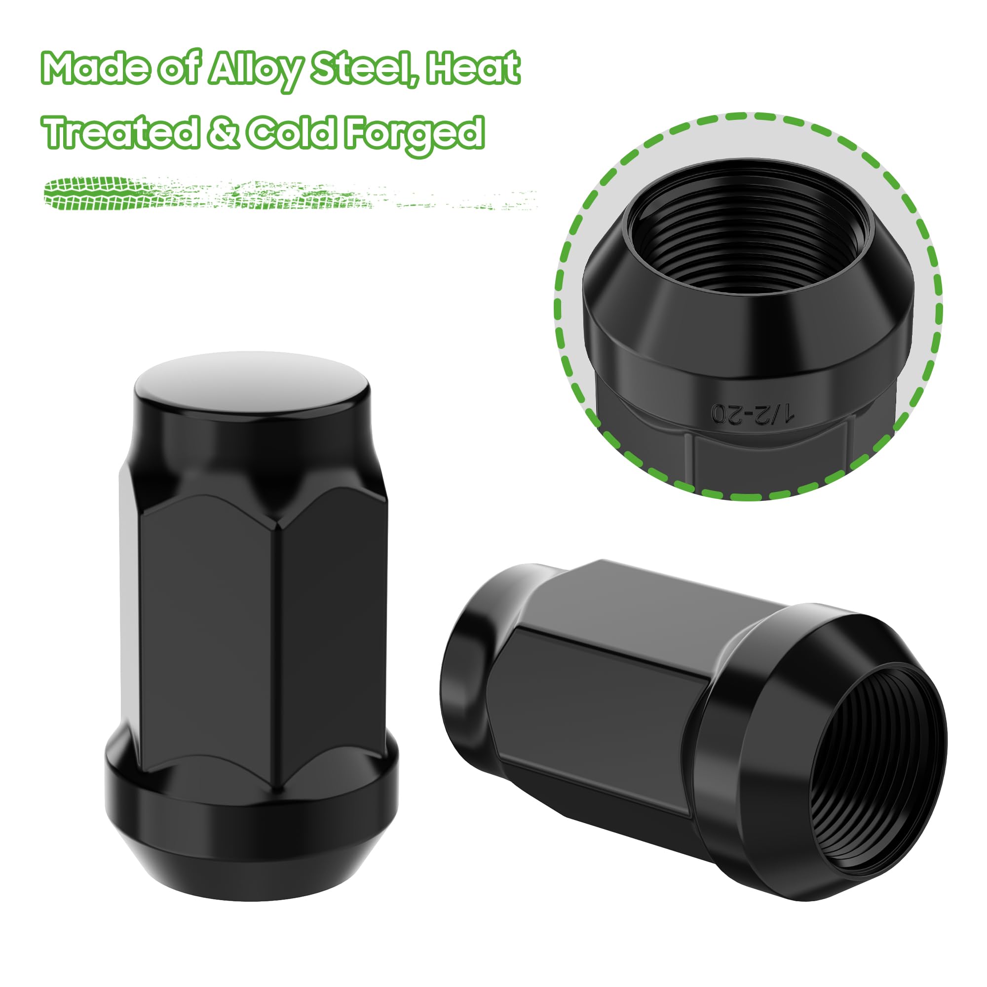 10L0L lug nut side profile showing 1.38 inch height for correct wheel clearance