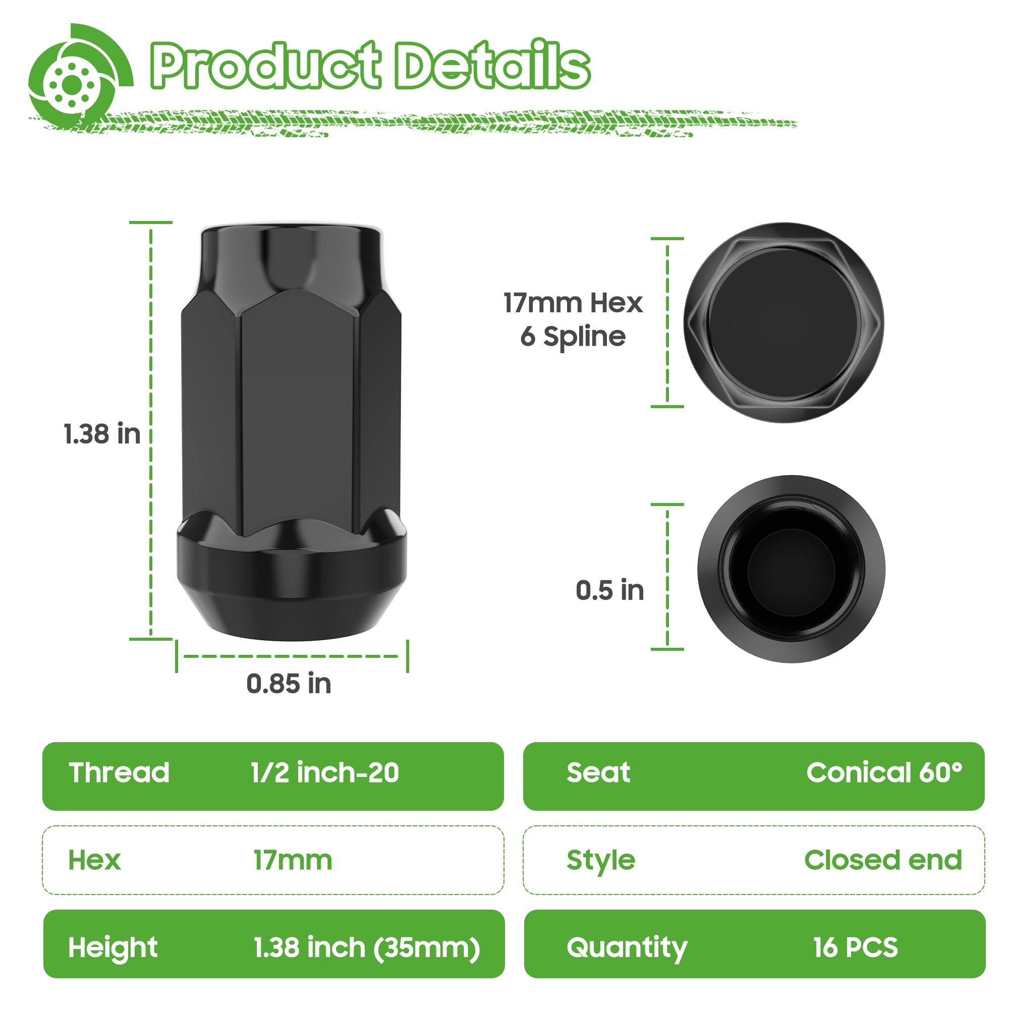 10L0L lug nut seat and black finish close-up showing corrosion resistance