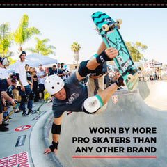 187 Killer Pads worn by skater during trick illustrating secure fit and coverage