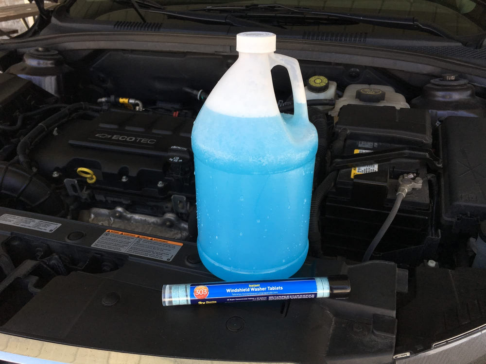 303 Products used during a car wash demonstrating clearer windshield visibility