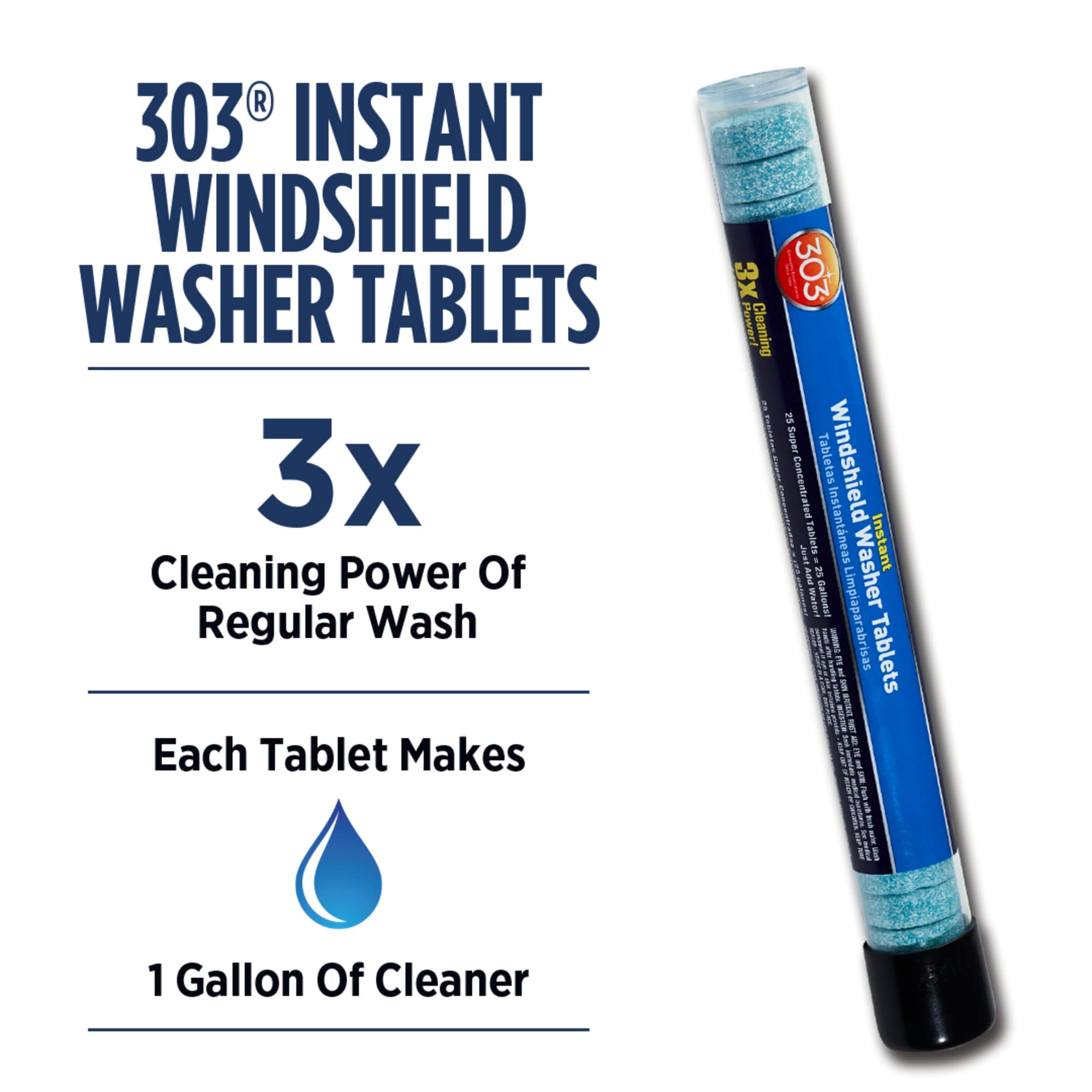 303 Products tablet close-up showing compact, concentrated cleaning power