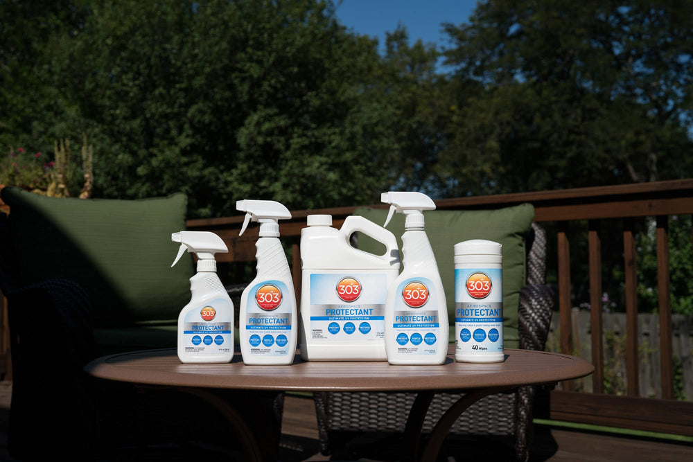 303 Products used on boat deck illustrating UV protection for outdoor gear