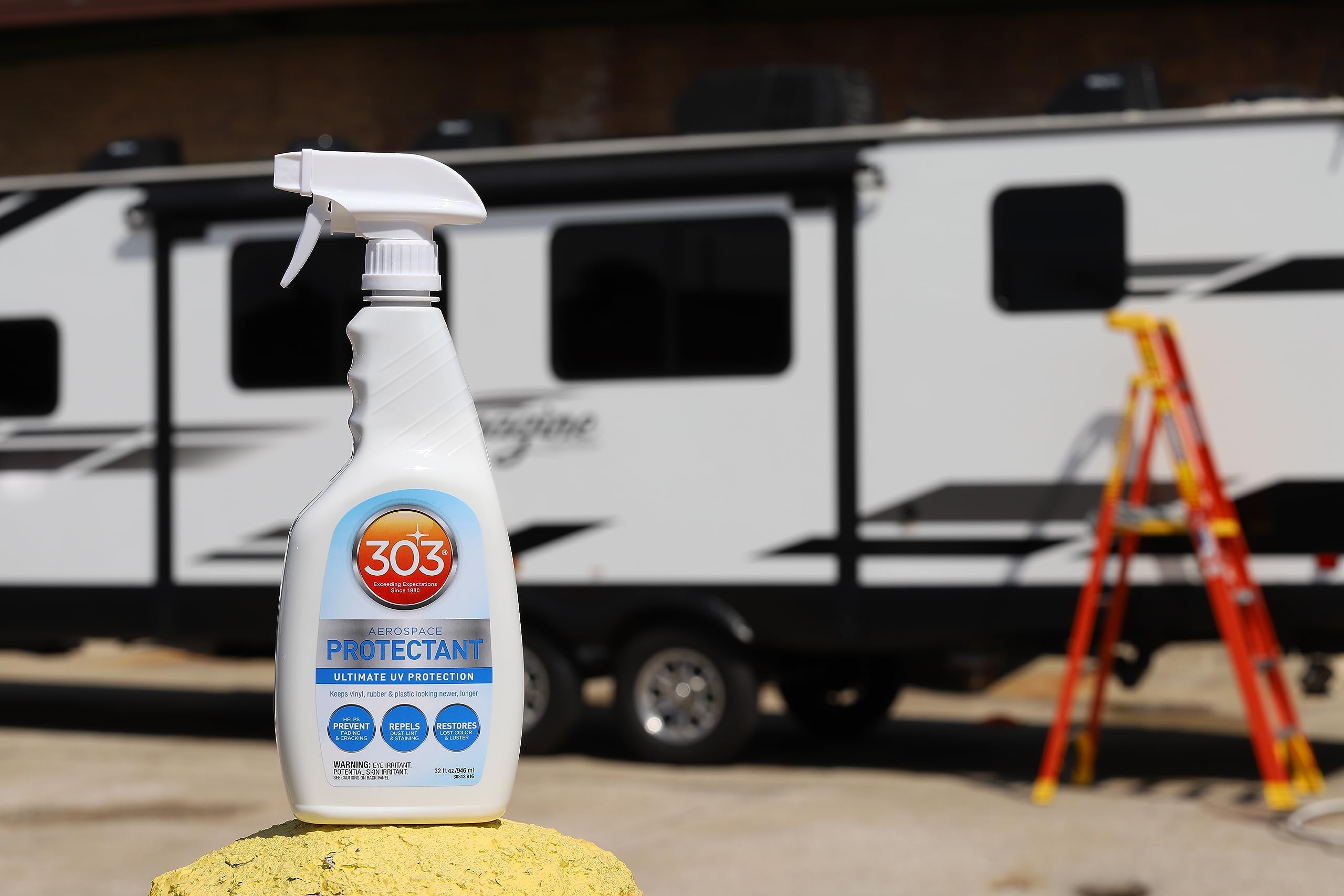303 Products bottle stored on shelf highlighting safe, water based formula