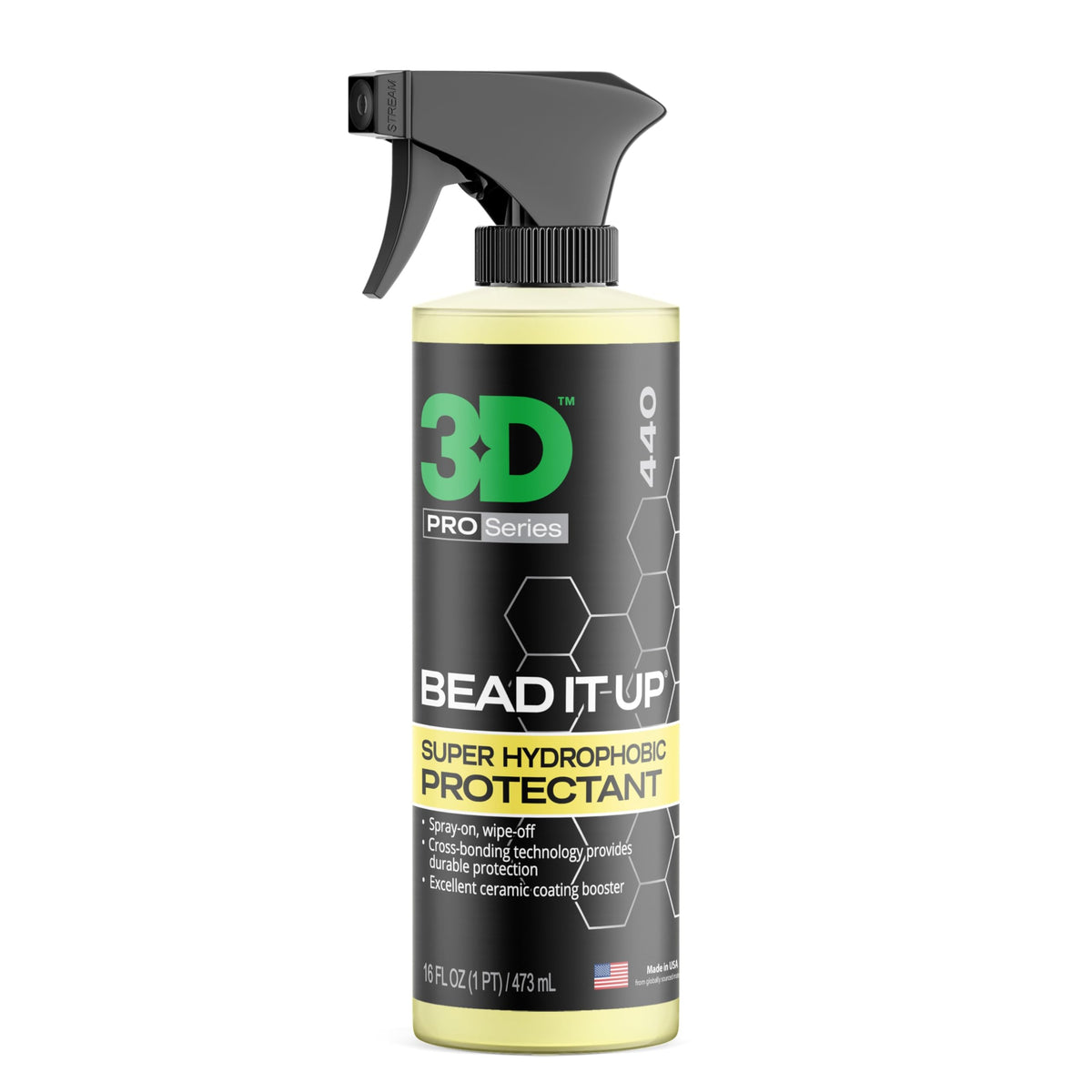 3D bottle front label showing brand and glossy finish benefit