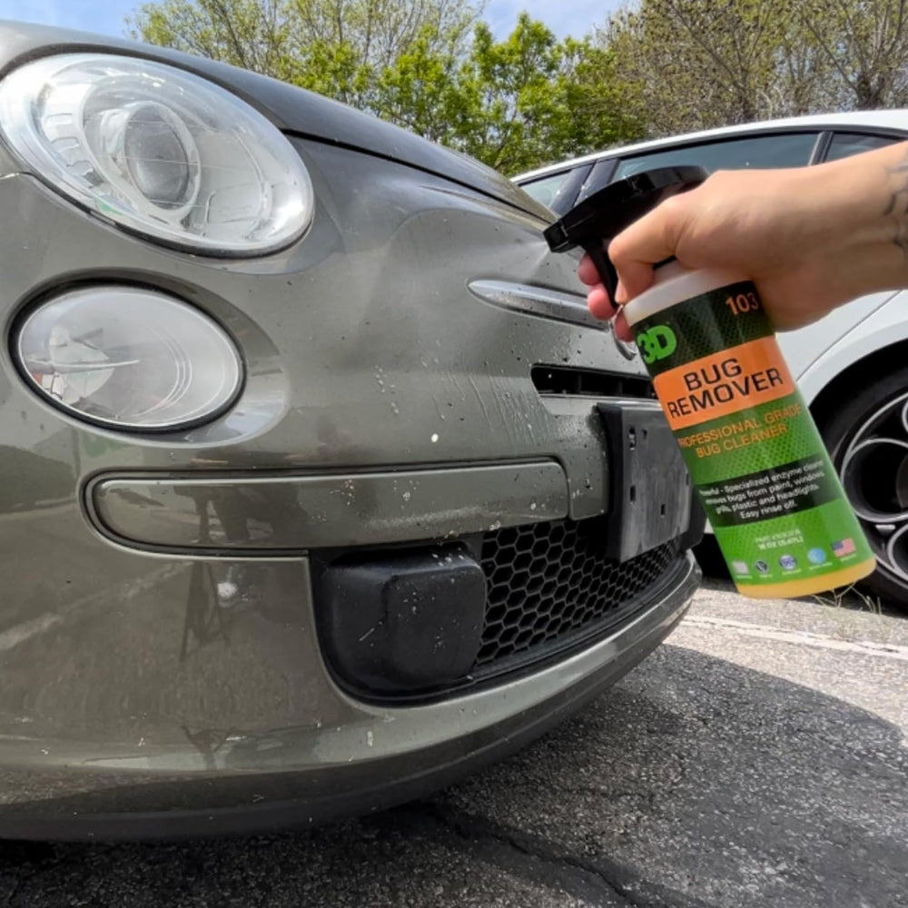 3D Bug Remover cleaning chrome trim to a bright finish, preserves shine