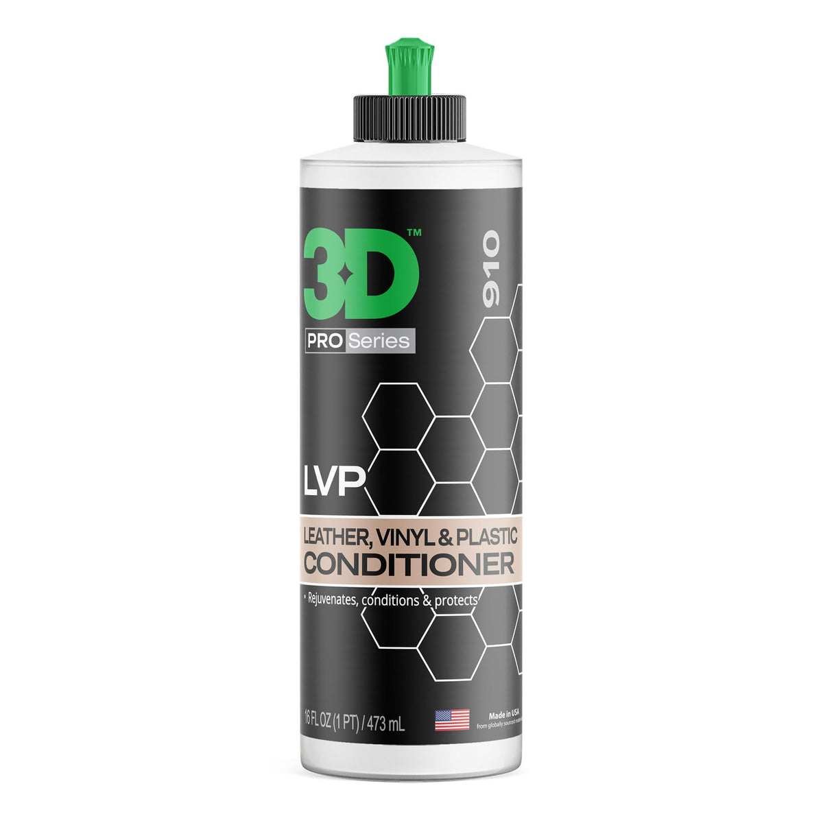 3D conditioner front label showing product identity and size benefit: clear identification