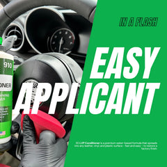 3D conditioner applied to steering wheel showing improved grip and restored look benefit