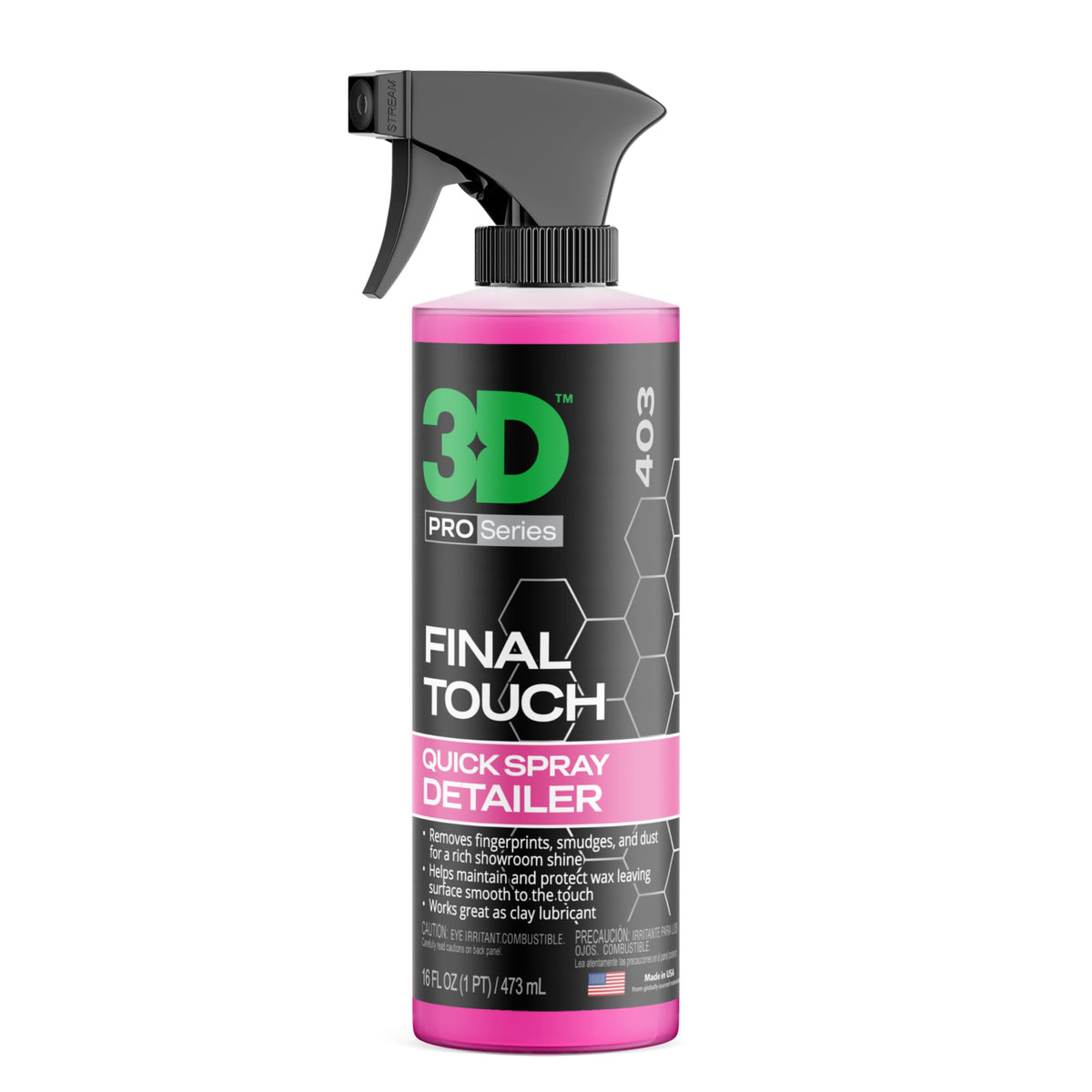 3D bottle front label showing product name and size, clear branding and benefit