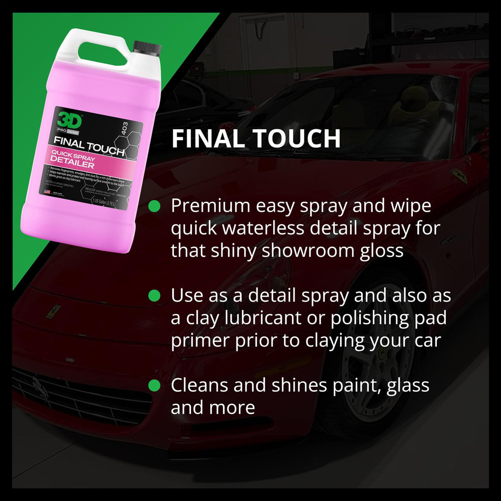 3D Final Touch gallon next to spray bottle showing value and refill convenience