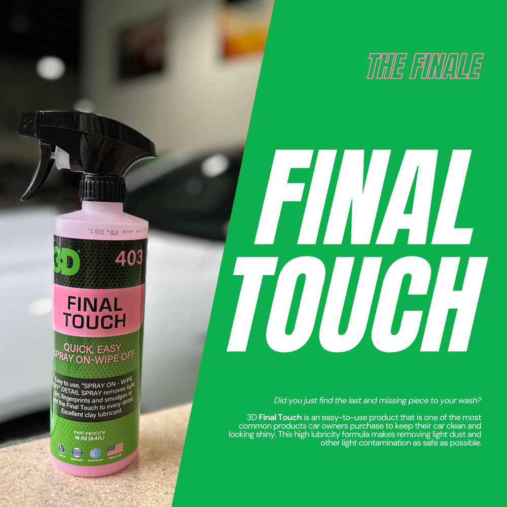 3D bottle spraying mist onto panel, quick application for fast showroom shine
