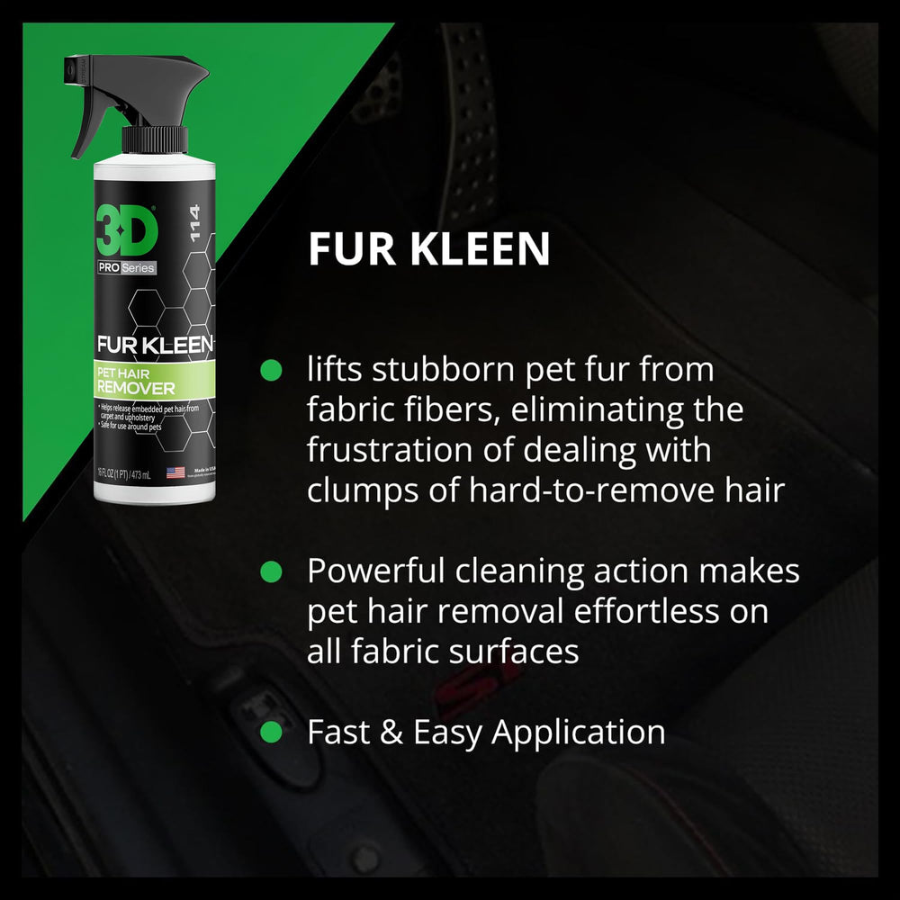 3D Fur Kleen before and after upholstery shot showing removed pet hair and refreshed fabric