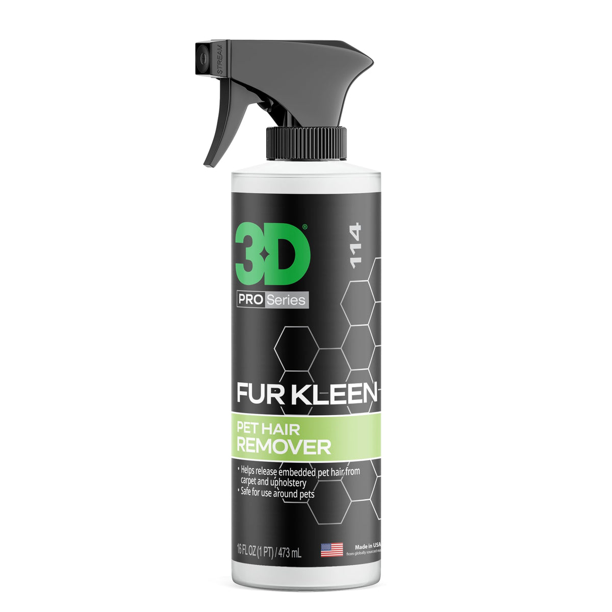 3D Fur Kleen front bottle showing label and easy-spray nozzle for quick application