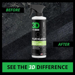 3D Fur Kleen being sprayed on car seat to loosen pet hair for faster cleaning