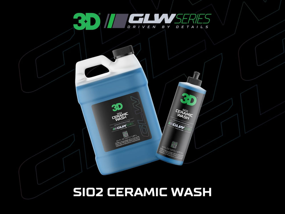3D GLW bottle staged near a car in driveway to show real-world detailing use
