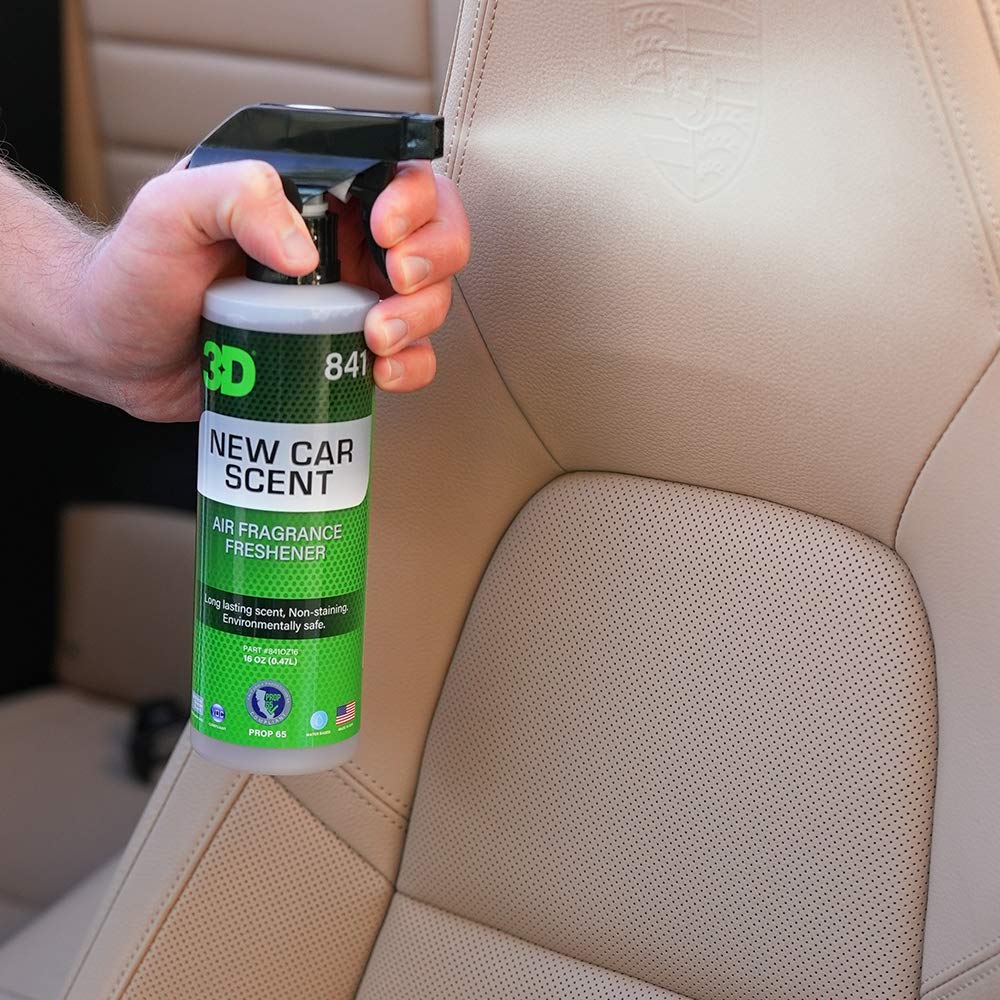 3D bottle on vehicle dashboard showing lifestyle use and pleasant interior aroma