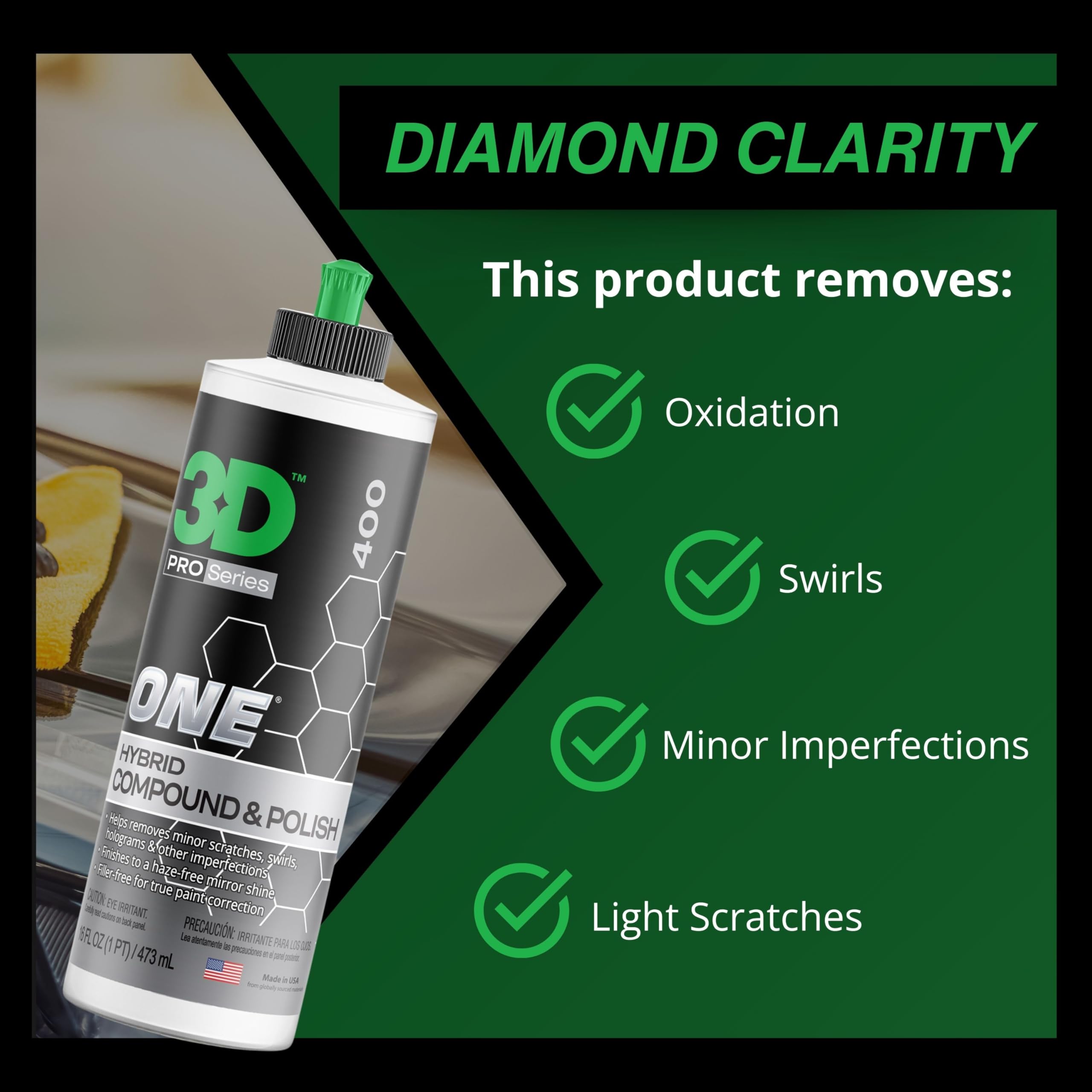 3D One label close-up highlighting Made in USA quality assurance benefit