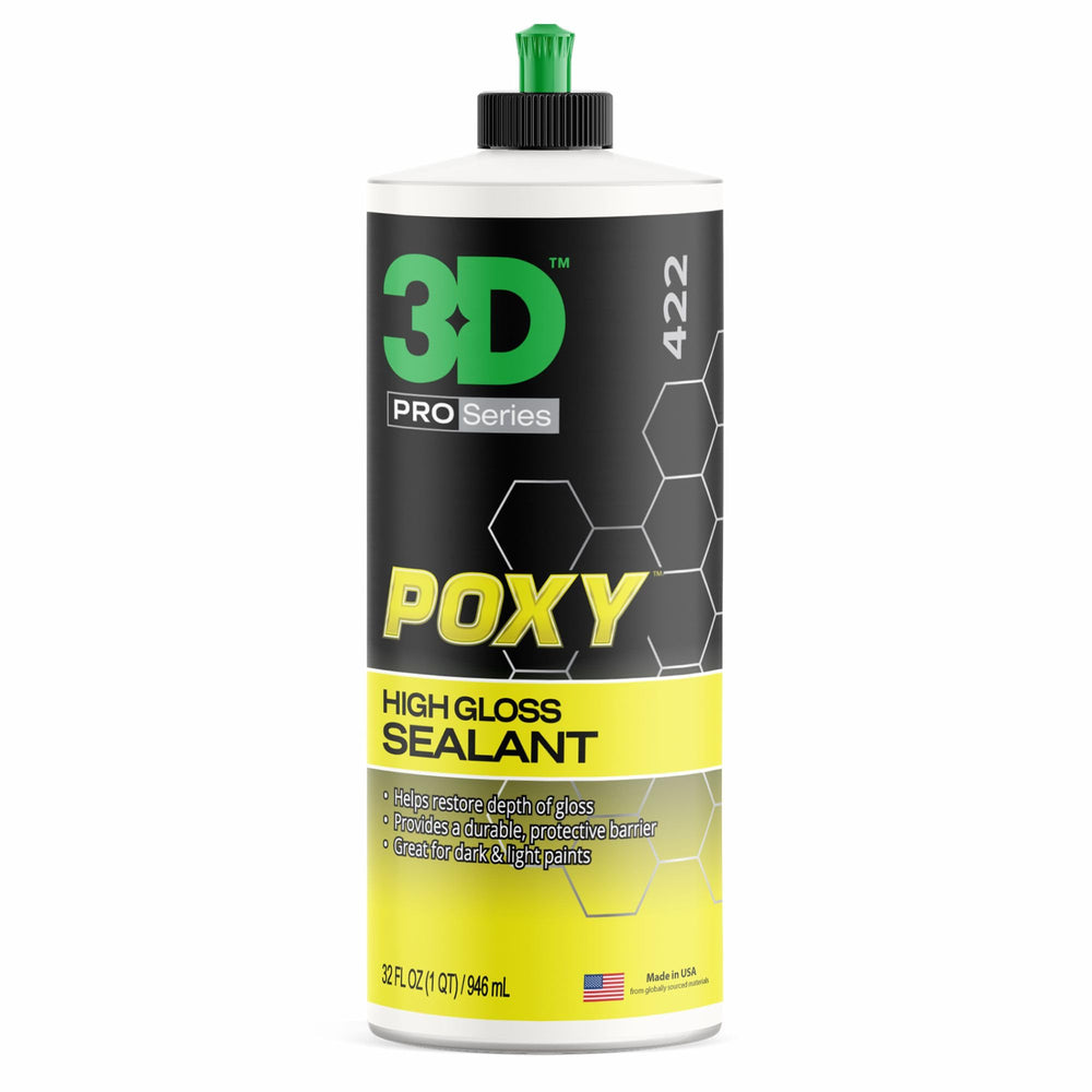 3D POXY front label showing product identity and volume benefit