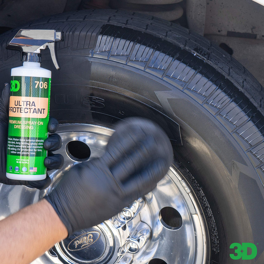 3D brand detailing scene with car and tire shine for professional results