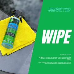 3D Wipe being sprayed on a car door panel for clean prep benefits