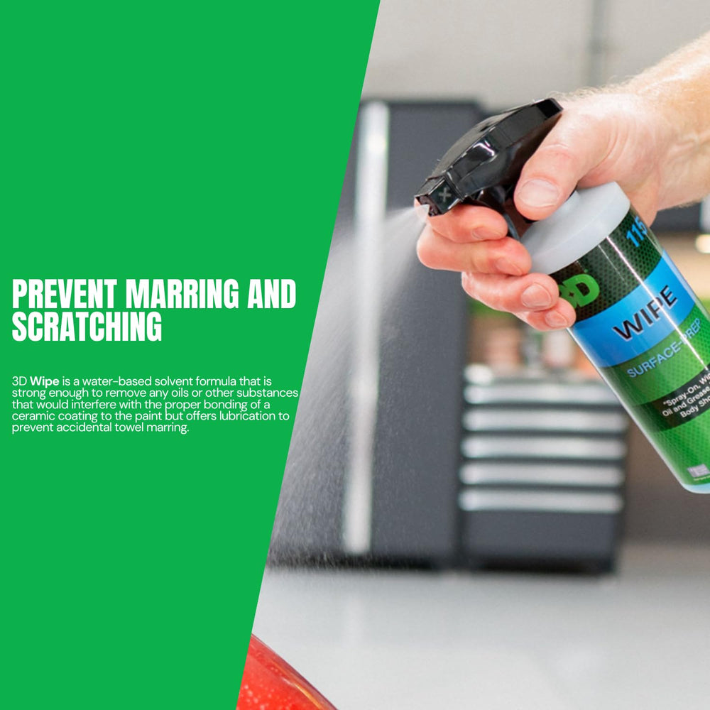 3D Wipe bottle on workbench with detailing tools for professional prep