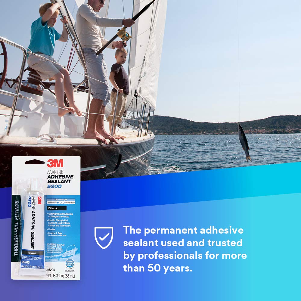 closeup of 3M 5200 black sealant bead illustrating smooth application and strong bond
