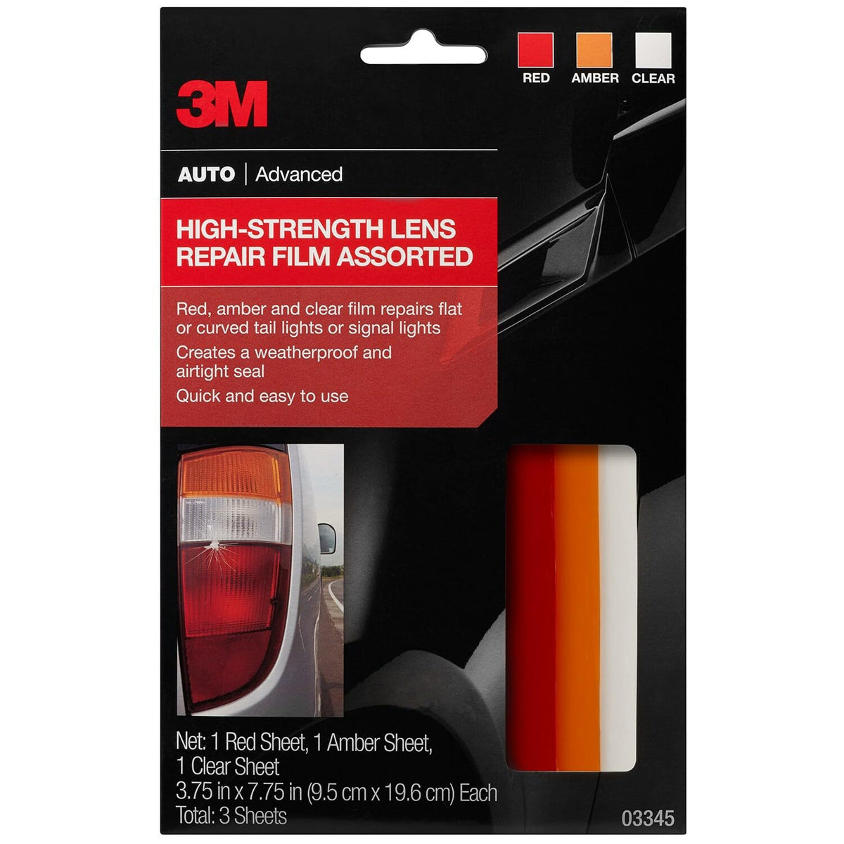 3M front packaging showing lens repair film and benefits