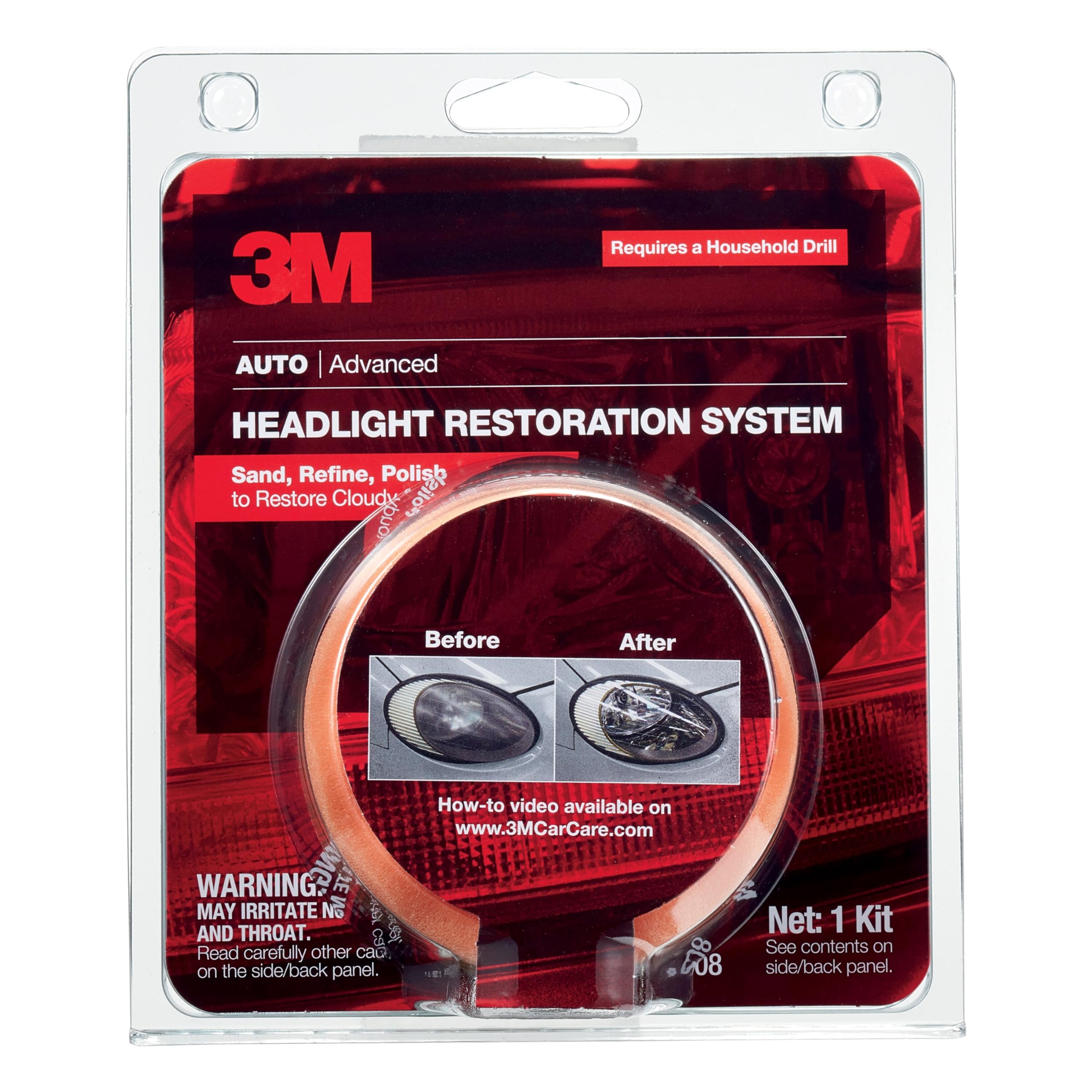 3M kit in use with drill on headlight illustrating efficient restoration process