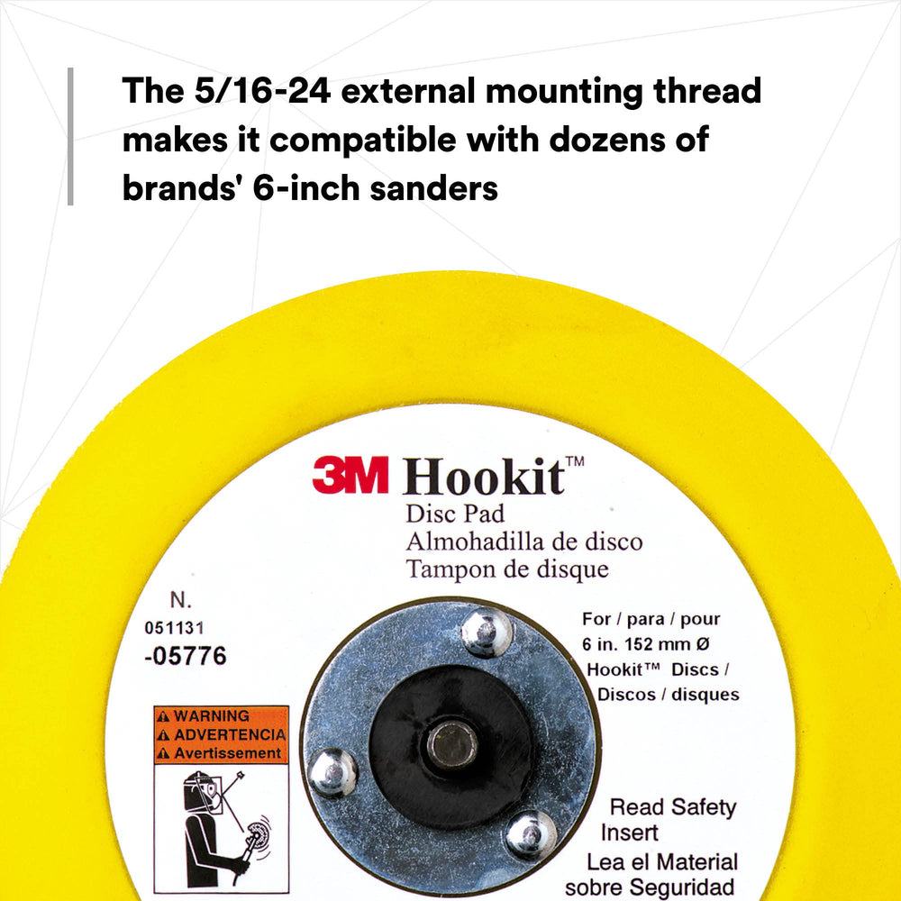 3M Hookit pad size comparison with hand showing ergonomic scale and grip