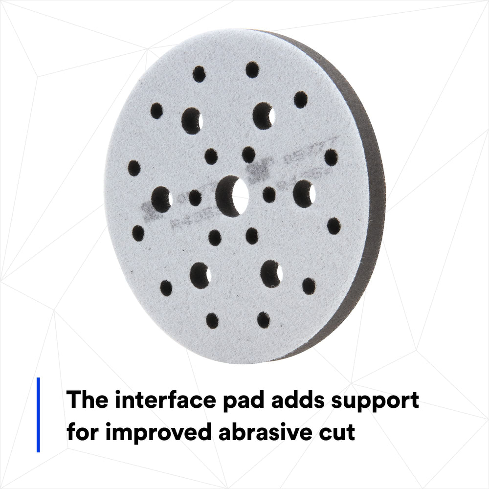 3M Hookit pad multi-hole pattern top view highlighting dust extraction advantage
