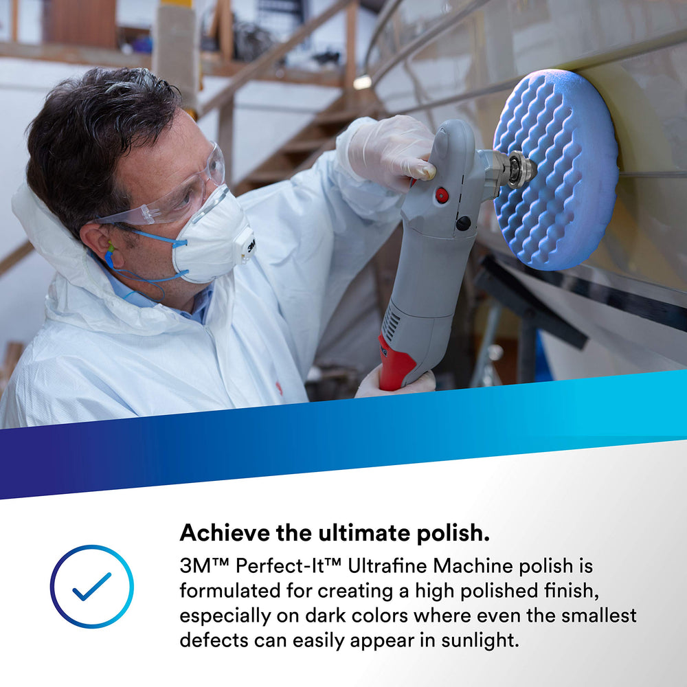 3M Perfect-It applied to electric polisher showing proper machine use