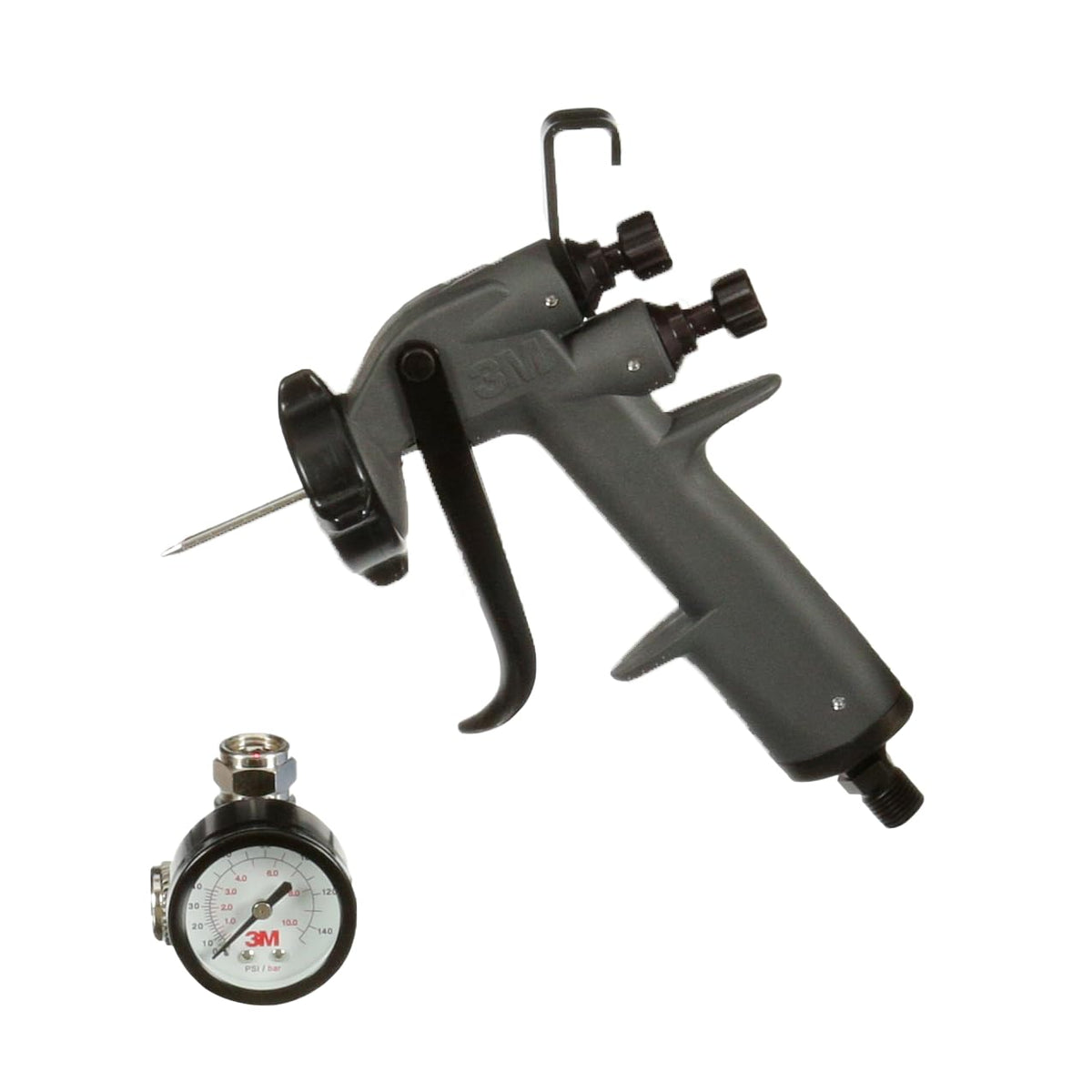 3M spray gun front view showing compact lightweight design and durable build