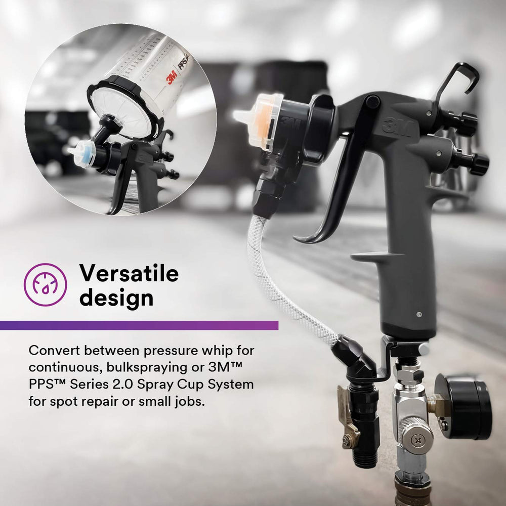 3M spray gun side profile with ergonomic trigger for reduced operator fatigue