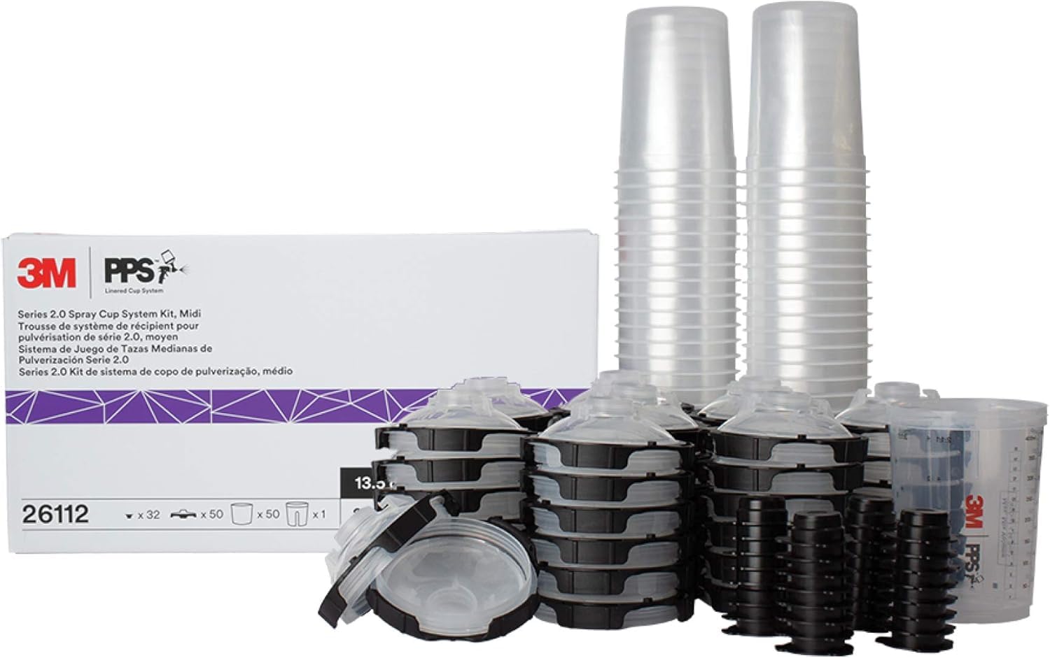 3M front view of kit showing cup, lids, liners and plugs for faster job turnover