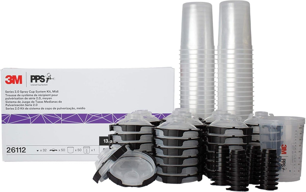 3M front view of kit showing cup, lids, liners and plugs for faster job turnover