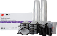 3M front view of kit showing cup, lids, liners and plugs for faster job turnover