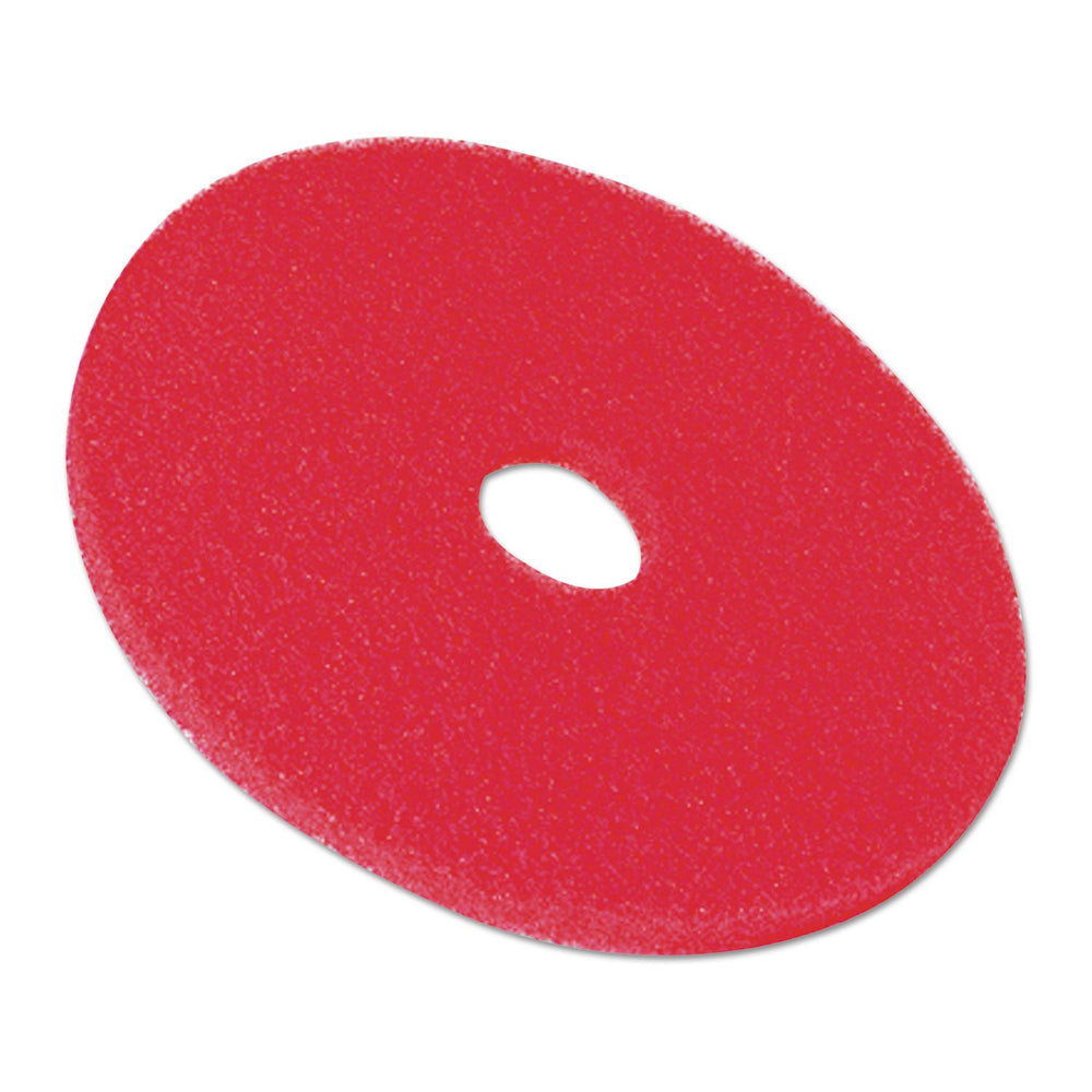 3M red buffer pad 5100 in use on rotary machine removing scuffs and enhancing floor shine quickly