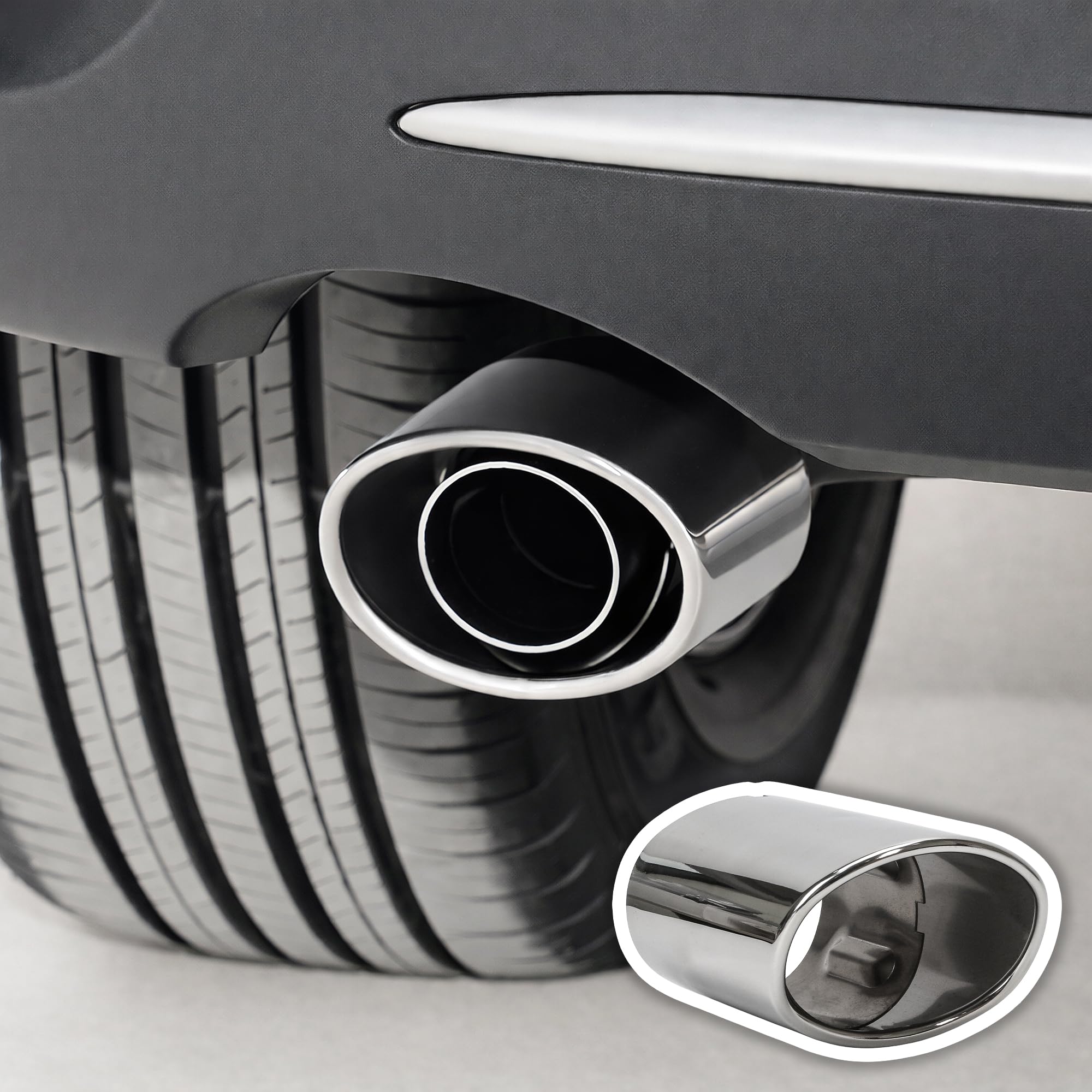 3TVol front view of exhaust tip showing sleek polished finish and improved rear look
