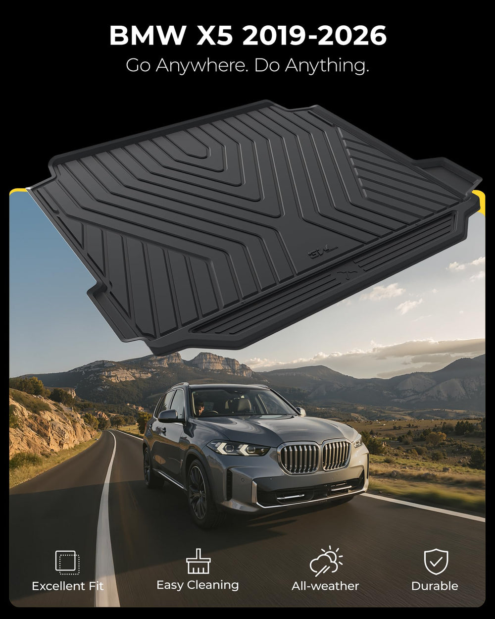3W BMW X5 cargo liner close-up texture highlighting non-slip surface benefit