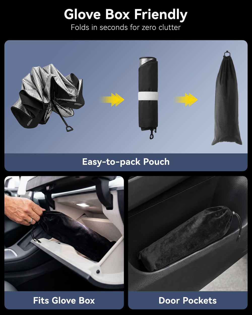 3W size comparison beside sedan windshield showing medium fit guidance