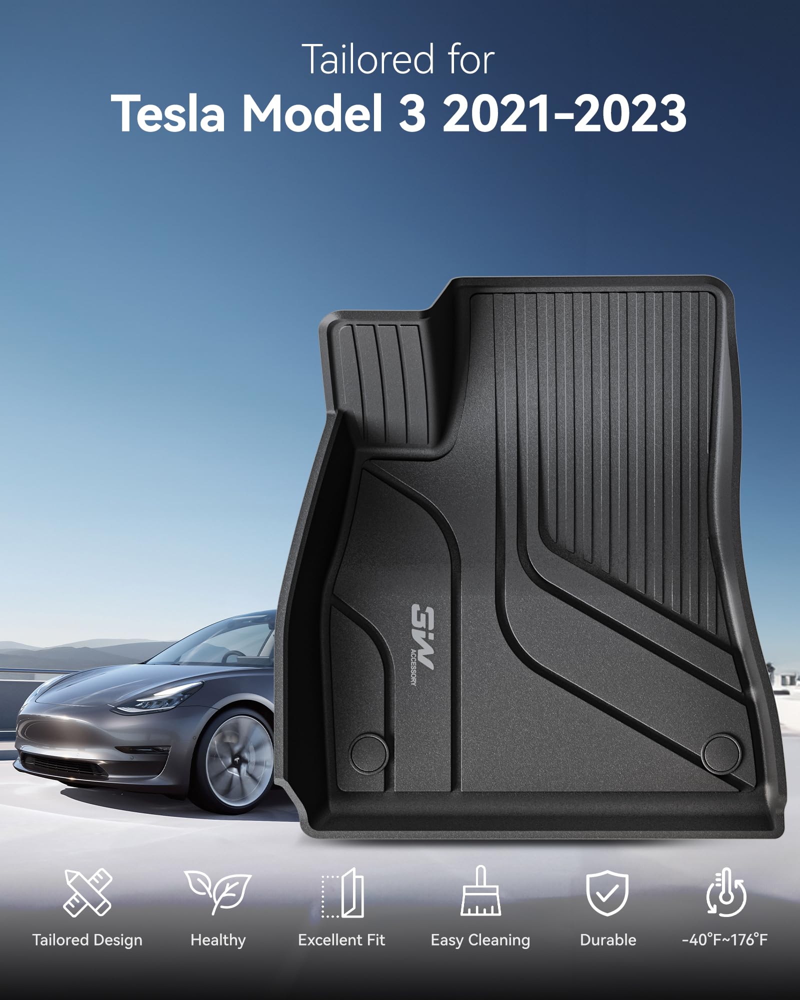 3W trunk mat in Tesla Model 3 providing full cargo area coverage