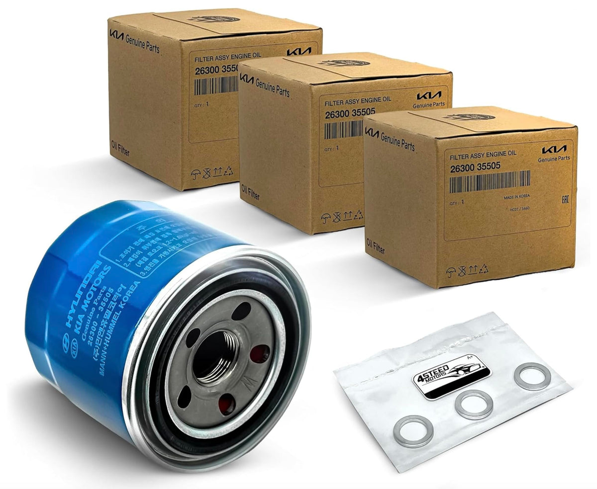 4STEED MOTORS front view of three boxed oil filters showing packaging and brand benefit