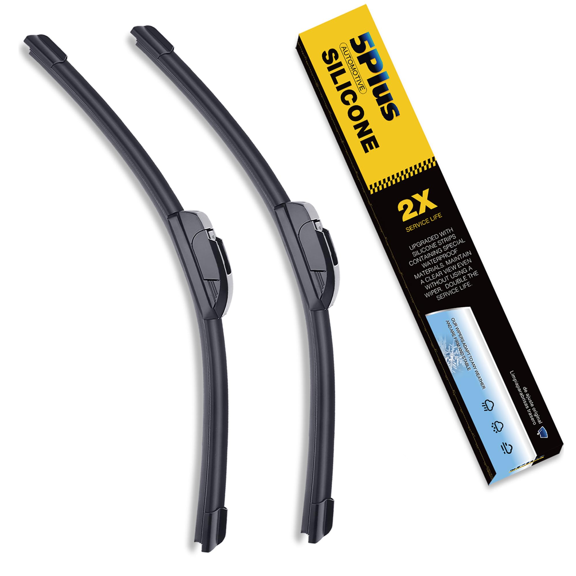 5 PLUS front packaging showing the 26" and 16" blades and fit details for quick selection