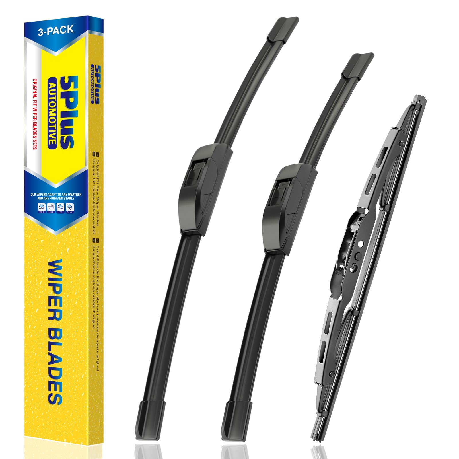 5 PLUS front packaging showing blade sizes and fit for Acadia, clear fit guidance