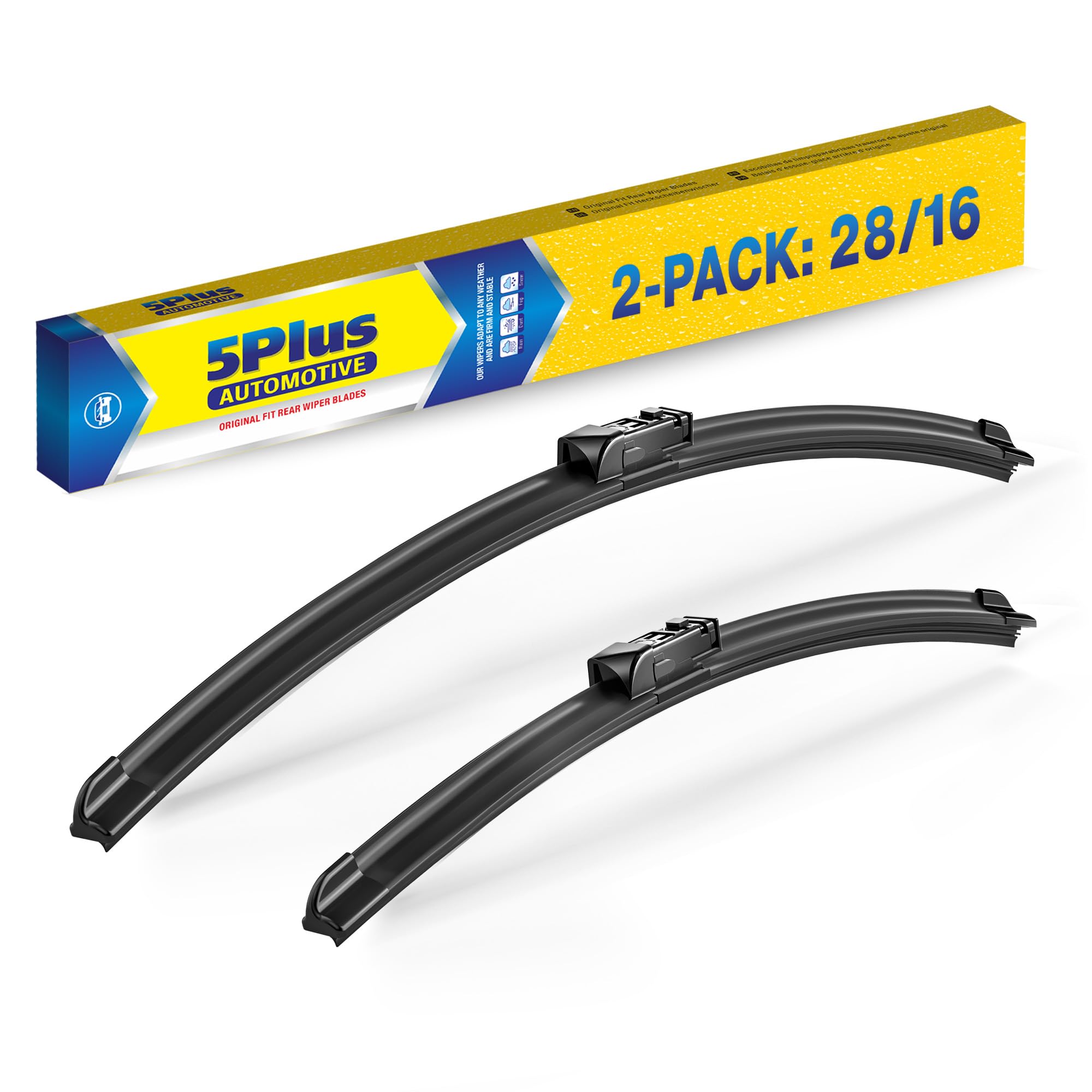 5 PLUS front packaging showing set of two blades and fit details, benefits easy replacement