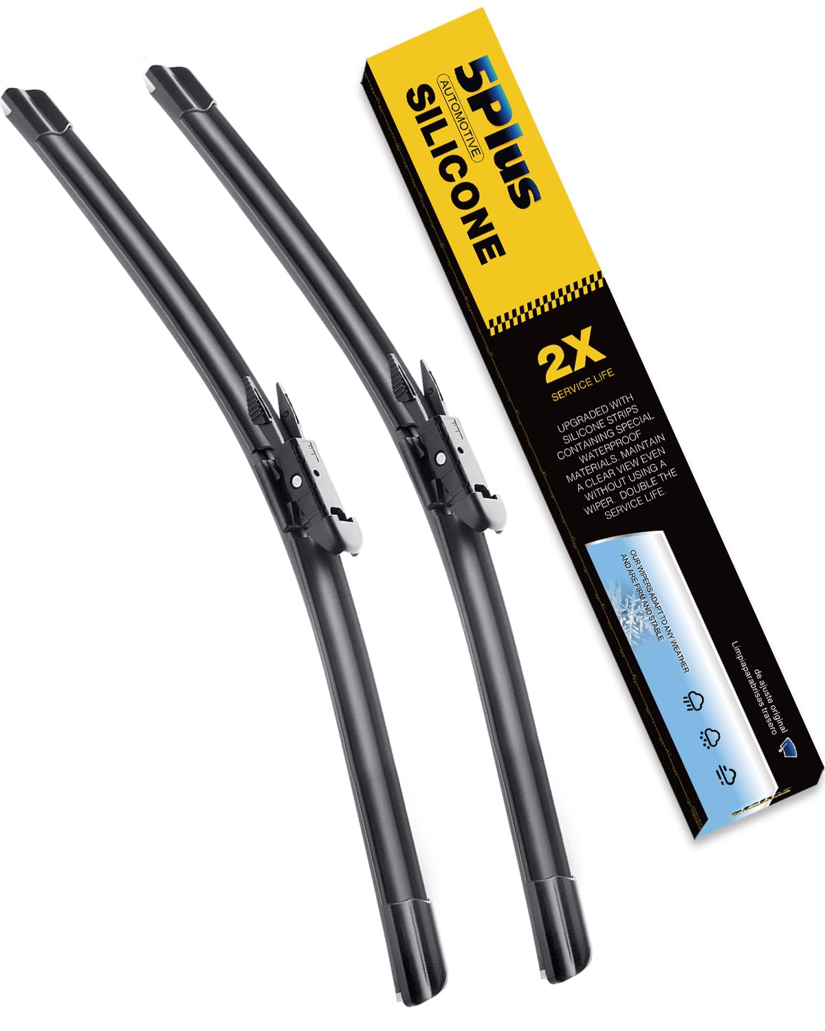 5 PLUS front packaging showing two 28 inch blades and compatibility badge