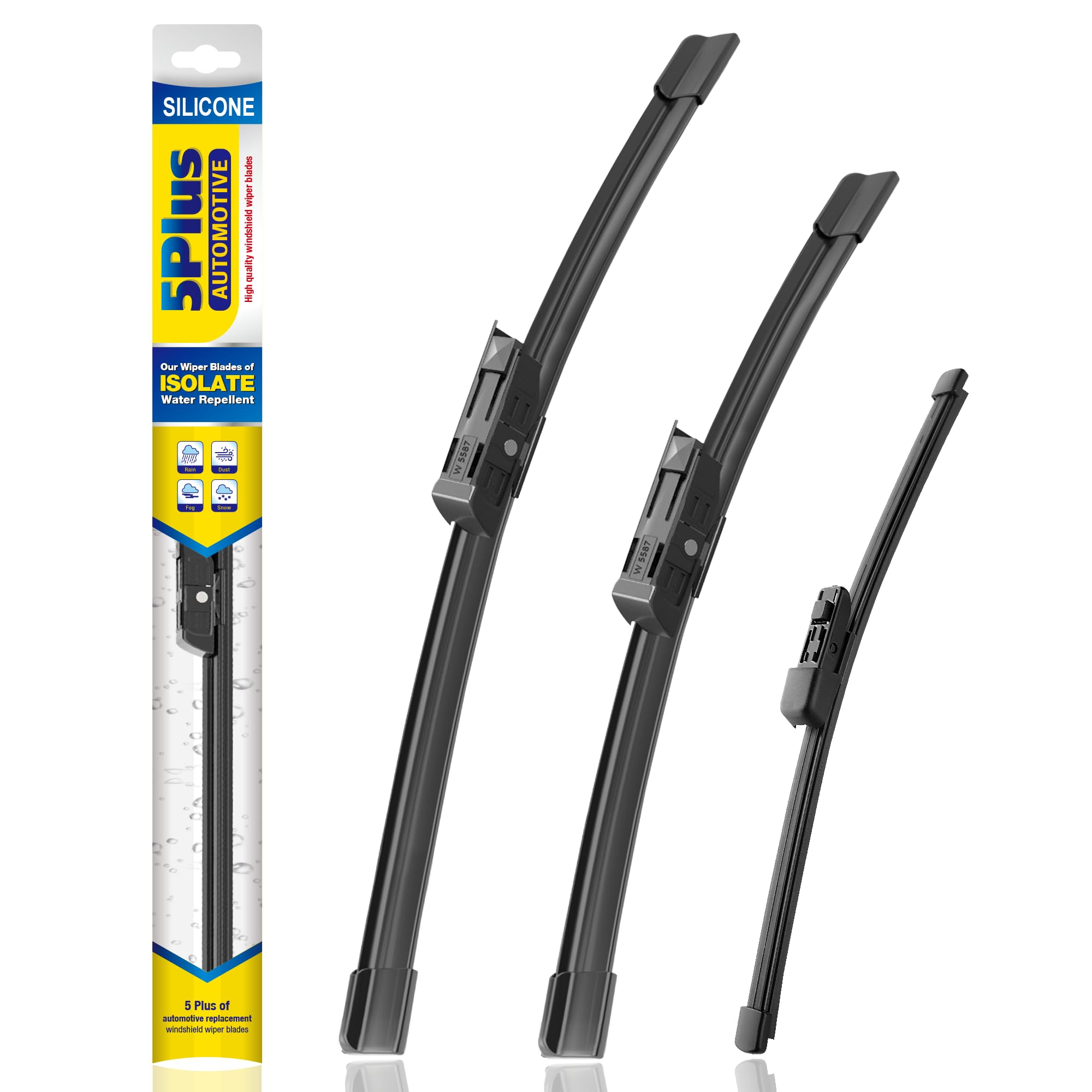 5 PLUS front packaging showing full 3-pack and fitment for VW Atlas, quick identification benefit