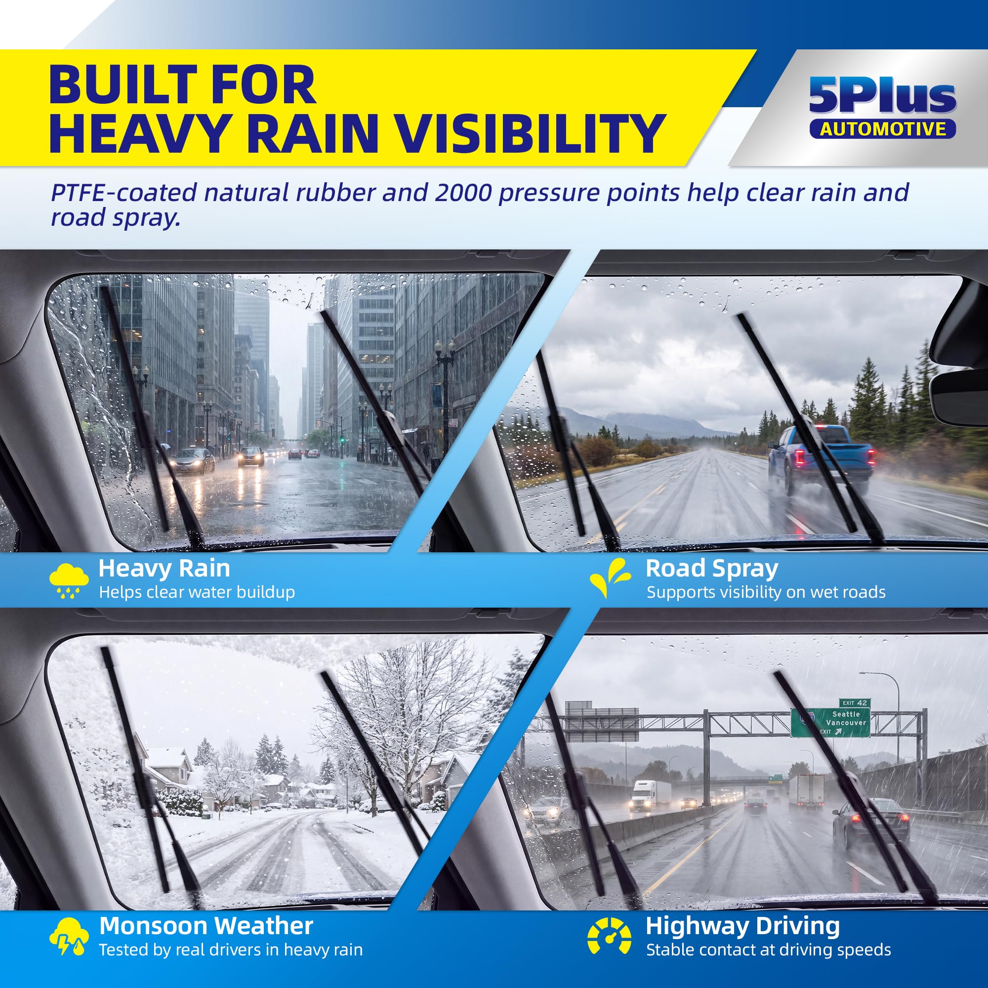 5 PLUS blades installed on VW Jetta windshield restoring clear view