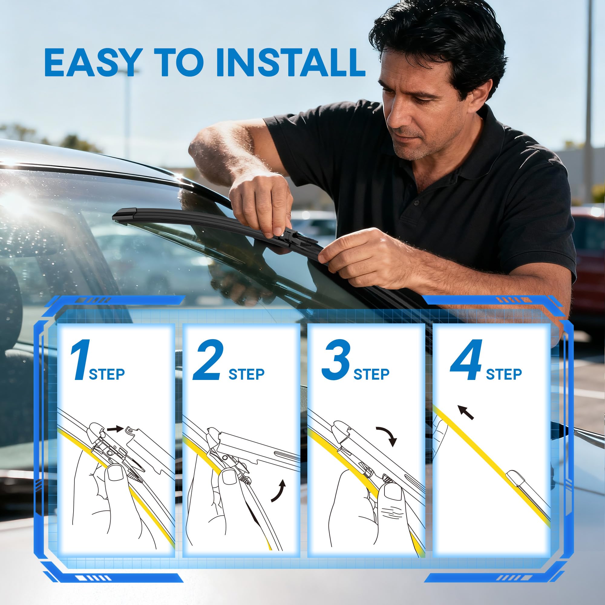 5 PLUS blades on a car in rain showing improved visibility while driving