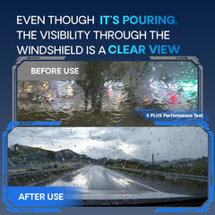 5 PLUS blades mounted on windshield demonstrating smooth, streak‑free wipe